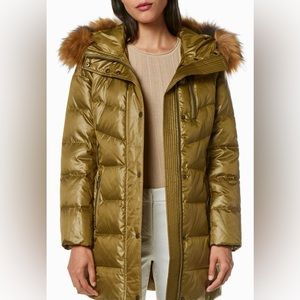Andrew Marc Marita Faux-Fur Trim Down Coat, Medium, Olive (NWT)